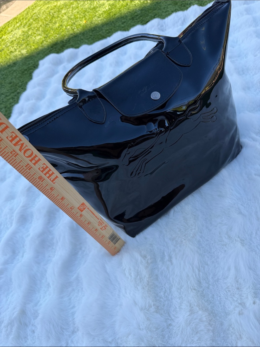 Longchamp Le Pliage Black Patent Leather Large Tote Shoulder Bag - Picture 6 of 16